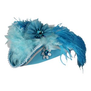 Edelleute / Piraten Dreispitzhut Gardehut mit Federn und Applicationen PREMIUM CLASS türkis-silber