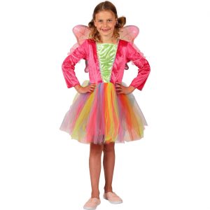 Elfe Fee / Schmetterling Kinderkostüm Kleid kurz mit Flügeln RAINBOW PRINCESS pink-bunt