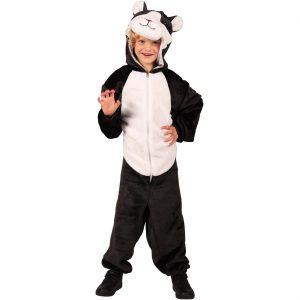Katze Kinderplüschkostüm Overall Plüsch Deluxe mit Kapuze schwarz-weiß