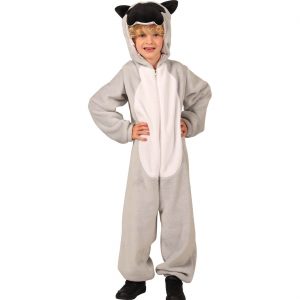 Hund Kinderplüschkostüm Overall Plüsch Deluxe mit Kapuze Mops BENNY grau-weiß