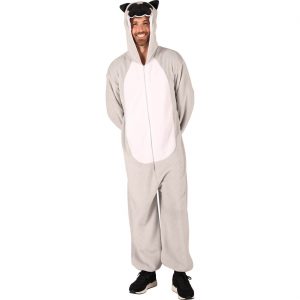 Hund Plüschkostüm Overall Plüsch Deluxe mit Kapuze Mops BENNY grau-weiß