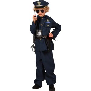 Polizist Kinderkostüm Anzug mit Mütze und POLICE Aufschrift blau-weiß
