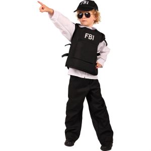 FBI Kinderkostüm Anzug mit Mütze und schussicherer Weste F.B.I. schwarz-weiß
