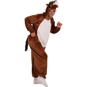 Pferd Plüschkostüm Overall Plüsch Deluxe mit Kapuze braun-weiß