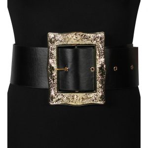 Gürtel extrabreit mit goldener Schnalle Luxusgürtel Weihnachtsmann einfarbig schwarz