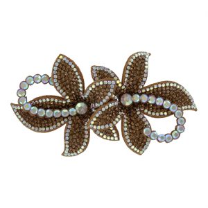 Saloon Can-Can Brosche Hutanstecker Kopfschmuck Superdeluxe mit Pailletten Strassoptik in Blumenform gold