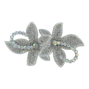 Saloon Can-Can Brosche Hutanstecker Kopfschmuck Superdeluxe mit Pailletten Strassoptik in Blumenform silber