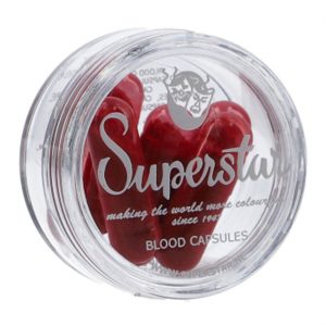 Blutiges Kunstblut zur Wundendarstellung Profiqualität von SUPERSTAR BLUTKAPSELN mit Trockenpulver rot