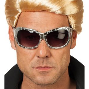 80er Jahre Charakterbrille Retro quadratische Pailletten Style silber