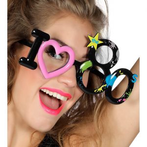 80er Jahre Motivbrille I Love 80s Schriftzug Form bunt