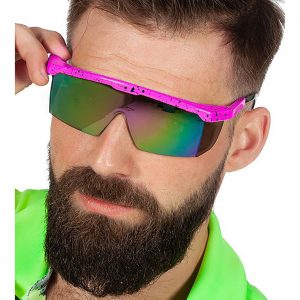 80er Jahre Charakterbrille Retro metallic mit gerade durchgehendem Steg gesprenkelt pink-bunt