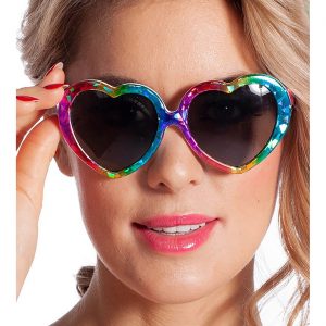 Herzen / Hippies Motivbrille metallic regenbogen