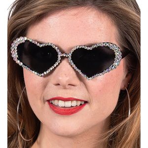 Herzen / Hippies Motivbrille mit Strass schwarz-silber