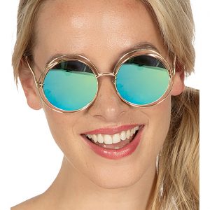 Superstars Pimp / Festival Charakterbrille Retro rund mit doppeltem Drahtrahmen und Farbverlauf blau-grün