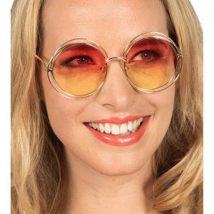 Superstars Pimp / Festival Charakterbrille Retro rund mit doppeltem Drahtrahmen und Farbverlauf orange-gelb