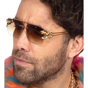 Superstars Pimp / Festival Charakterbrille Retro mit Leopardenkopfen und Farbverlauf gold-braun