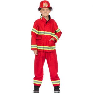 Feuerwehrmann Kinderkostüm Anzug Deluxe mit reflektierenden Leuchtstreifen rot-gelb