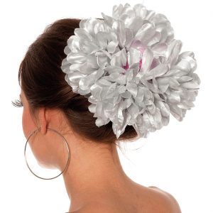 Hawaii / Blumen Haarclip mit Blume Haarklammer Deluxe silber