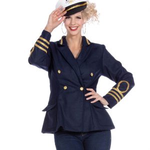 Schiffskapitänin Uniform Kostüm Teile-Set Jacke Deluxe dunkelblau