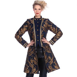 Edeldame / Zirkusdompteurin Jacke Gehrock Brokat Deluxe dunkelblau-gold