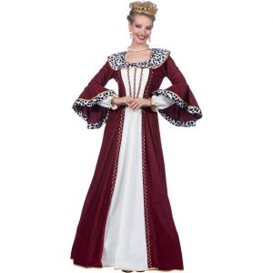 Edeldame Königin Kostüm Kleid lang aus Velours mit Plüsch Deluxe dunkelrot-weiß