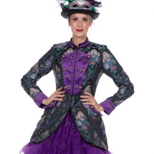 Edeldame / Zirkusdompteurin Jacke Gehrock Jaquard Brokat Superdeluxe lila-türkis