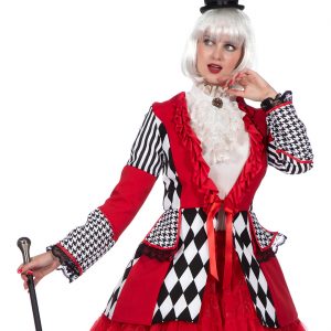 Clowndame Harlekin Jacke Gehrock Superdeluxe mit schwarzen Rauten rot-weiß