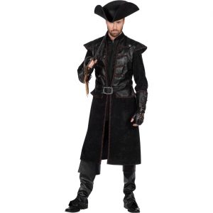 Piraten / Schädel Kostüm Mantel lange Herrenjacke Piratenprint Prägung Deluxe Pirate Skull schwarz-braun