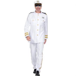 Schiffskapitän Uniform Kostüm Mantel Motiv 2 Flaggen Taue Anker Deluxe Marineoffizier weiß-gold