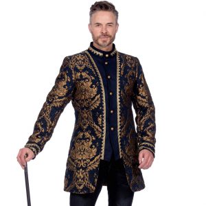 Edelherr / Zirkusdompteur Jacke Gehrock Brokat Deluxe dunkelblau-gold