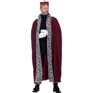 Königinnen Königs Cape lang Samt mit Plüsch Deluxe dunkelrot-weiß