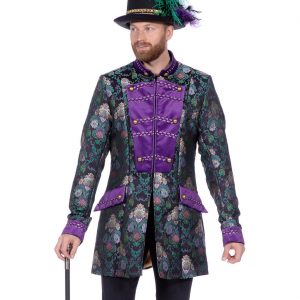 Edelherr / Zirkusdompteur Jacke Gehrock Jaquard Brokat Superdeluxe lila-türkis