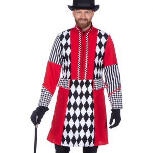 Clown Harlekin Jacke Gehrock Superdeluxe mit schwarzen Rauten rot-weiß