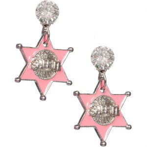 Cowgirl Cowboy / Festival Ohrringe Metalloptik Motiv Sheriffstern rosa-silber