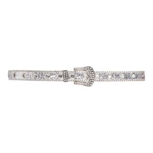 Show Gürtel mit Glitzer und Strassschnalle silber