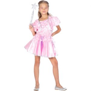 Elfe Fee Kinderkostüm Kleid kurz mit Blumen Samt und Satin rosa-silber