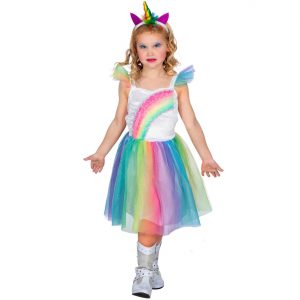 Pferd Einhorn Kinderkostüm Kleid kurz Deluxe Regenbogen bunt
