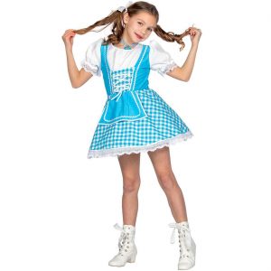 Partydirndl Kinderkostüm Kleid kurz mit kariertem Rock türkis-weiß