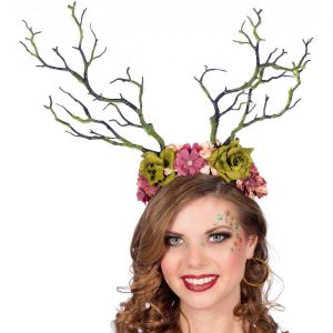 Elfe Fee Haarreif mit Blumen und Zweigen Waldfee grün-pink