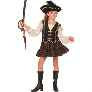Piratin Kinderkostüm Kleid kurz braun-schwarz-gold
