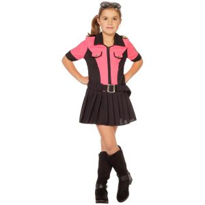 Polizistin Kinderkostüm Kleid kurz schwarz-pink