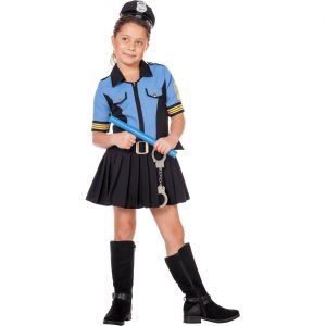 Polizistin Kinderkostüm Kleid kurz mit goldenen Borten schwarz-hellblau