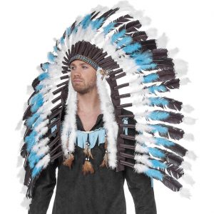 Indianer Federkopfschmuck Superdeluxe türkis-schwarz