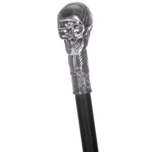 Schädel bleich Spazierstock Deluxe schwarz-silber