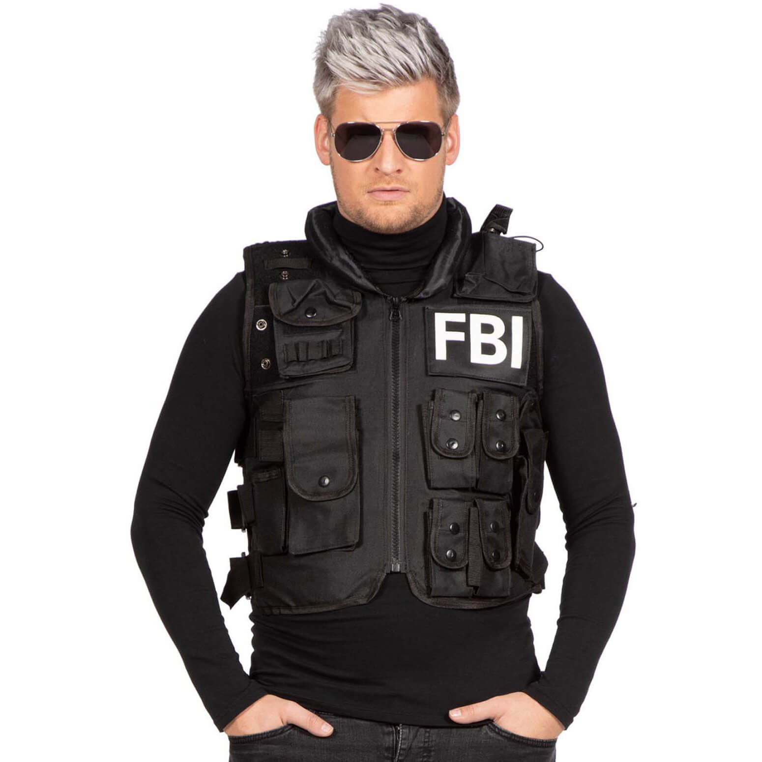 FBI Weste F.B.I. Deluxe schusssichere Weste mit Reißverschluss schwarz-weiß  – Fortmann
