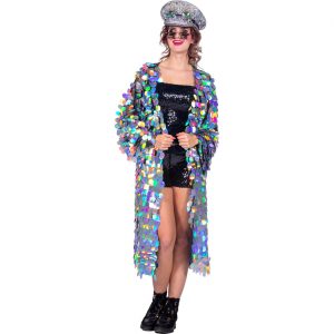 Showgirl / Festival Kostüm Mantel mit Riesen Pailletten silber-bunt