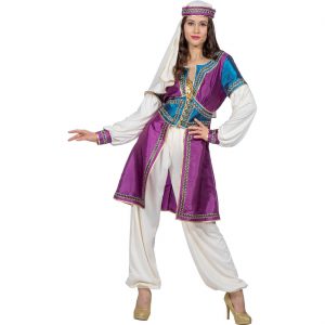 Orientalin Bauchtänzerin Kostüm Anzug Deluxe Arabische Nächte in Creme mit Kirschrot und Petrol pink-türkis