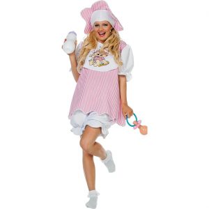 Baby Mädchen Kostüm Anzug halblang mit gestreiftem Oberteil Pumphose und Haube Baby Girl rosa-weiß