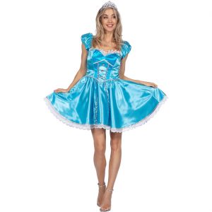 Prinzessin / Fee Kostüm Kleid kurz aus Satin mit Glitzer und Spitze Deluxe türkis-silber