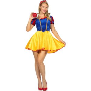Schneewittchen Kostüm Kleid kurz aus Samt und Satin Superdeluxe blau-gelb